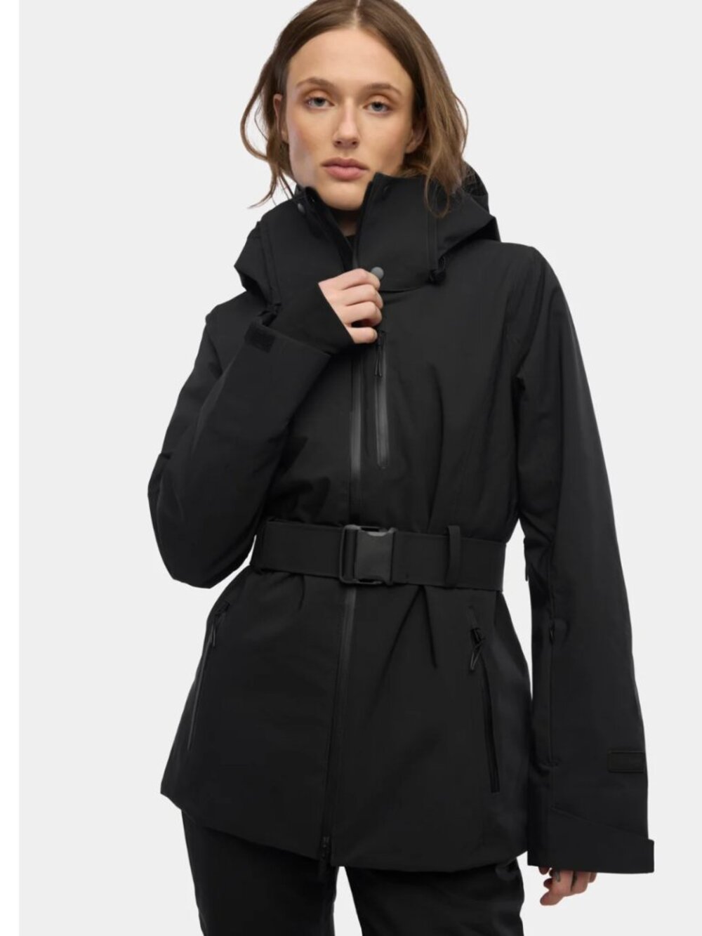 Halfdays Aston Black Ski Jacket with Belted Waist - Size Medium - Black